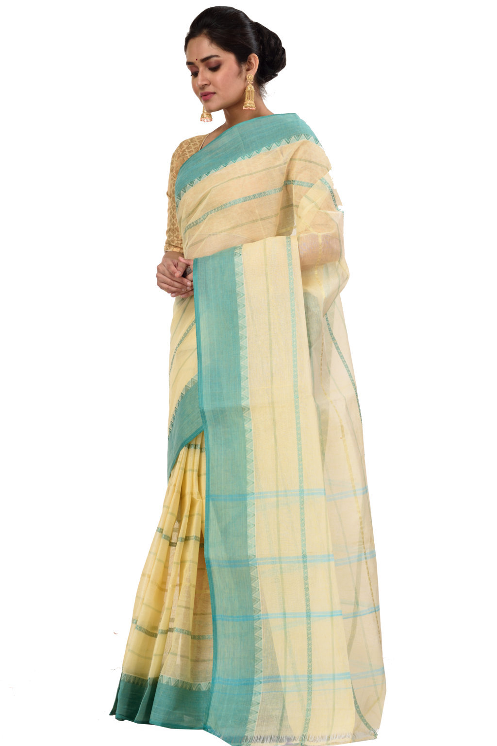 See Green Pure Cotton Boysko Tant Saree (428)